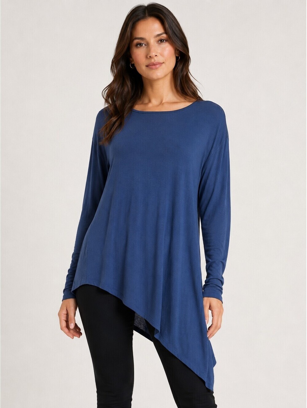 Eileen Fisher Blue Asymmetrical Long Sleeve Viscose Tunic Top Size M